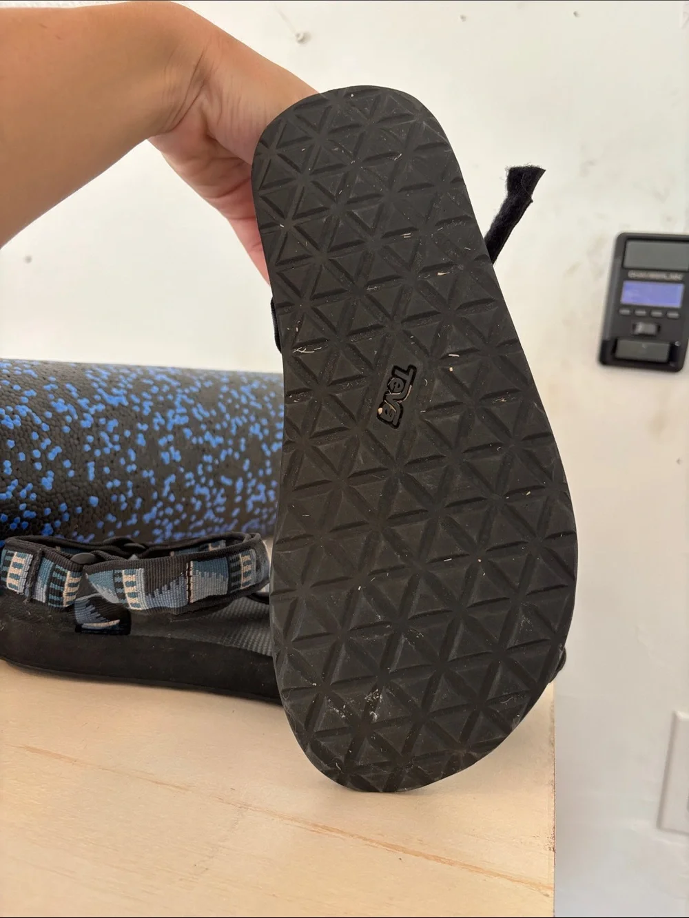 Mens Black Sandals with Blue Patterned Straps